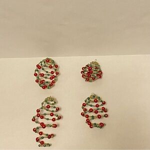 Set of Four Beaded Stretch Swirl Ornaments Various Sizes Festive Christmas Decor
